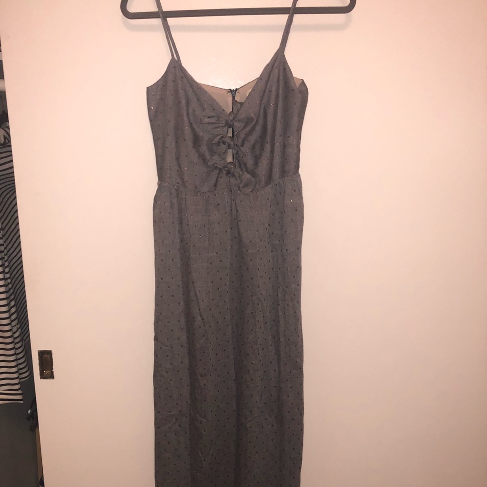 Paper Crown Maxi Dress | Denim + Gold Polka Dots